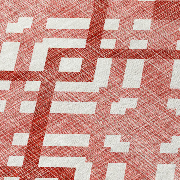 10' X 14' Red And Ivory Geometric Washable Indoor Outdoor Area Rug