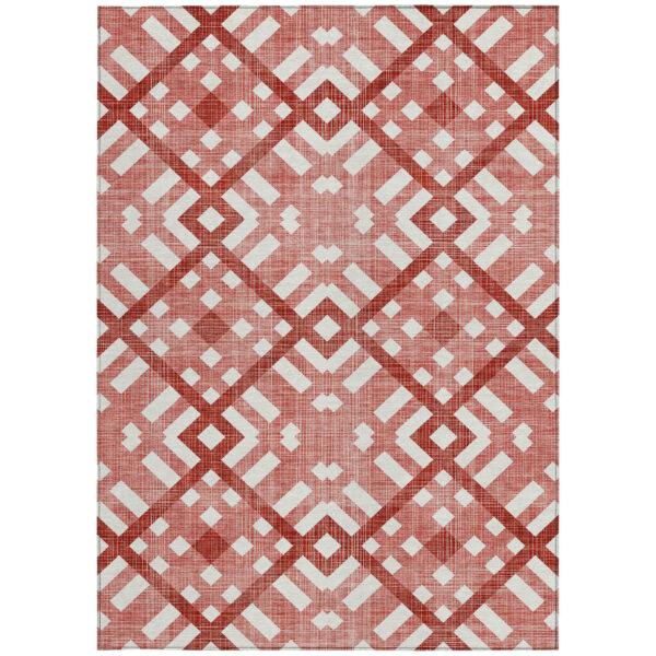 10' X 14' Red And Ivory Geometric Washable Indoor Outdoor Area Rug