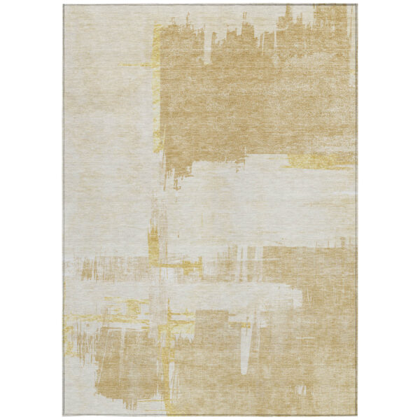5' X 8' Beige Gold And Tan Abstract Washable Indoor Outdoor Area Rug