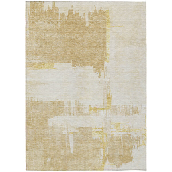 5' X 8' Beige Gold And Tan Abstract Washable Indoor Outdoor Area Rug