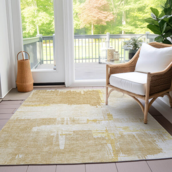 5' X 8' Beige Gold And Tan Abstract Washable Indoor Outdoor Area Rug