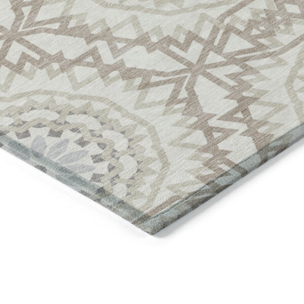 10' X 14' Ivory Beige And Silver Floral Medallion Washable Indoor Outdoor Area Rug
