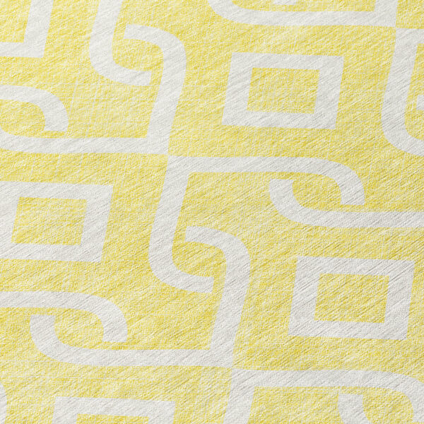 8' Yellow And Ivory Round Geometric Washable Indoor Outdoor Area Rug