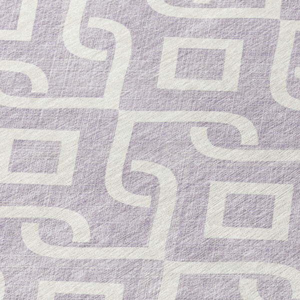 8' Lavender And Ivory Round Geometric Washable Indoor Outdoor Area Rug