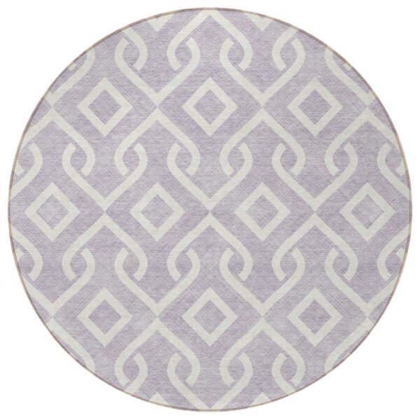 8' Lavender And Ivory Round Geometric Washable Indoor Outdoor Area Rug