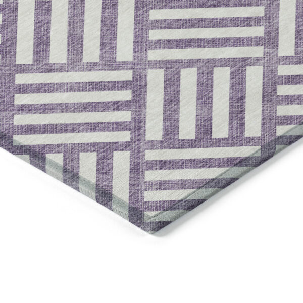 3' X 5' Purple And Ivory Geometric Washable Indoor Outdoor Area Rug