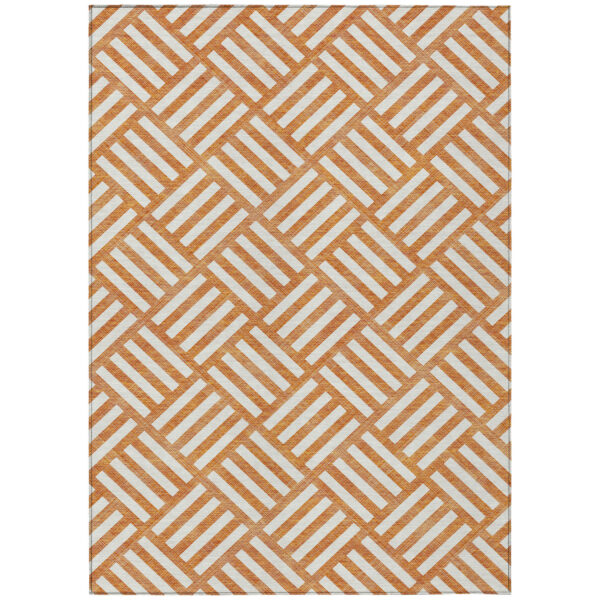 5' X 8' Orange And Ivory Geometric Washable Indoor Outdoor Area Rug