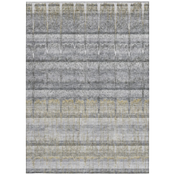 9' X 12' Gray Silver And Charcoal Striped Washable Indoor Outdoor Area Rug