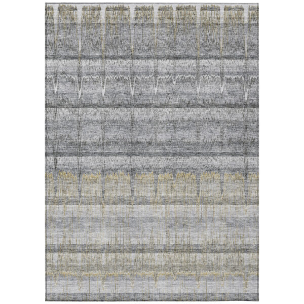 9' X 12' Gray Silver And Charcoal Striped Washable Indoor Outdoor Area Rug