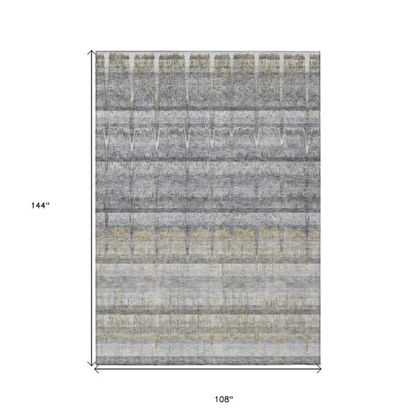 9' X 12' Gray Silver And Charcoal Striped Washable Indoor Outdoor Area Rug
