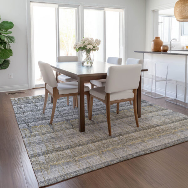 9' X 12' Gray Silver And Charcoal Striped Washable Indoor Outdoor Area Rug