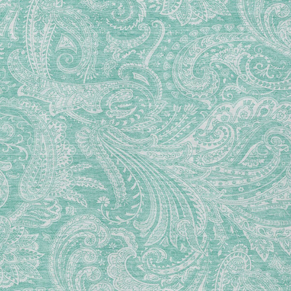 9' X 12' Teal Blue And Ivory Paisley Washable Indoor Outdoor Area Rug