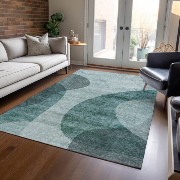 9' X 12' Green And Sage Abstract Washable Indoor Outdoor Area Rug