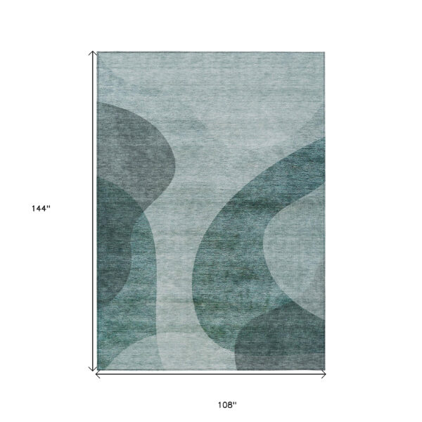 9' X 12' Green And Sage Abstract Washable Indoor Outdoor Area Rug