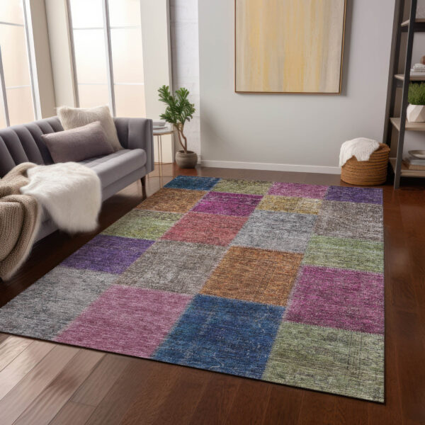 5' X 8' Copper Navy Blue And Gold Patchwork Washable Indoor Outdoor Area Rug
