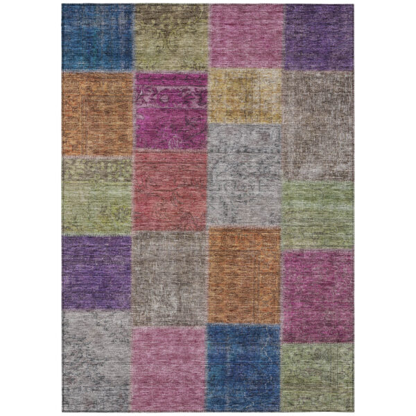 5' X 8' Copper Navy Blue And Gold Patchwork Washable Indoor Outdoor Area Rug