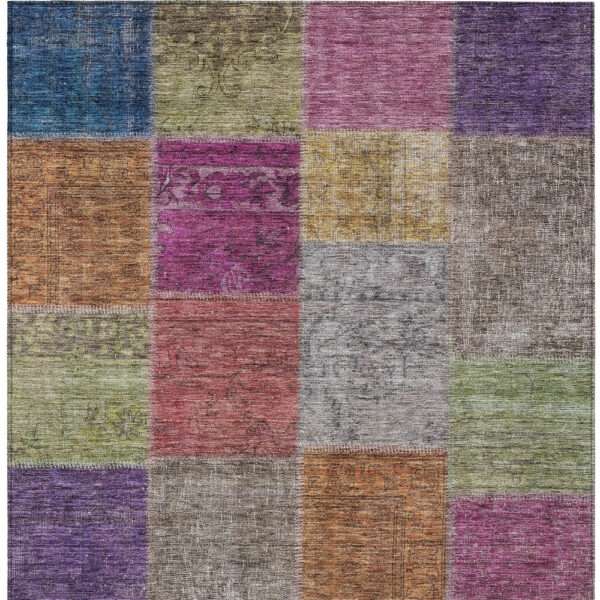 5' X 8' Copper Navy Blue And Gold Patchwork Washable Indoor Outdoor Area Rug