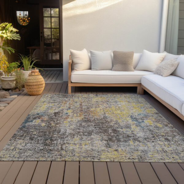 5' X 8' Brown And Gold Abstract Washable Indoor Outdoor Area Rug