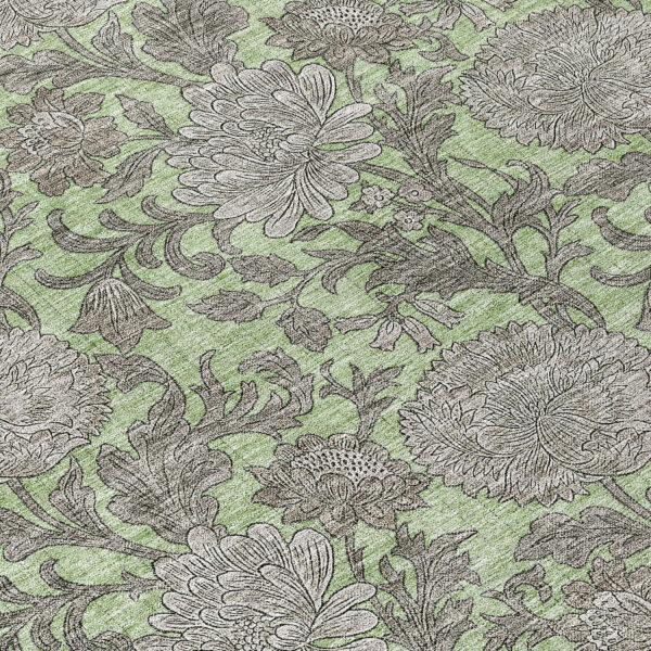 8' Artichoke Green Gray And Taupe Round Floral Washable Indoor Outdoor Area Rug