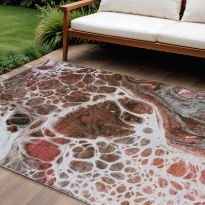 9' X 12' Red Copper And Gray Nautical Washable Indoor Outdoor Area Rug