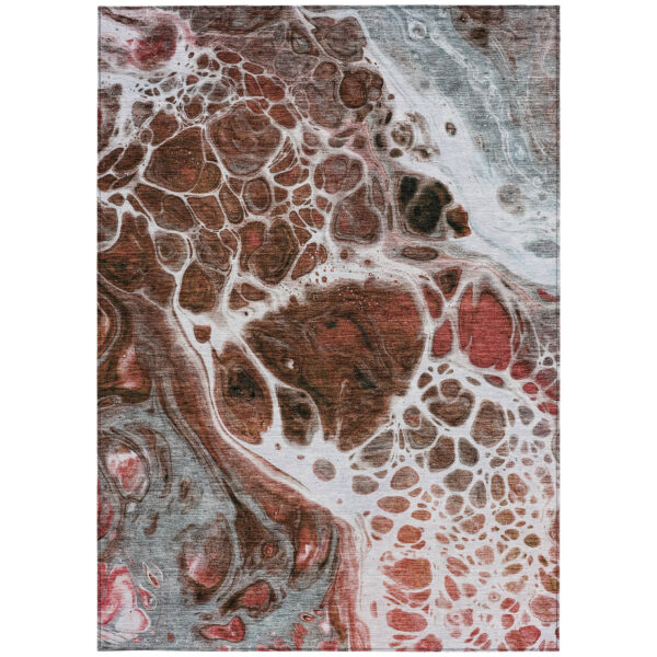 9' X 12' Red Copper And Gray Nautical Washable Indoor Outdoor Area Rug