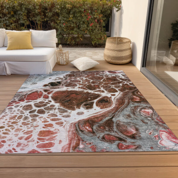 9' X 12' Red Copper And Gray Nautical Washable Indoor Outdoor Area Rug