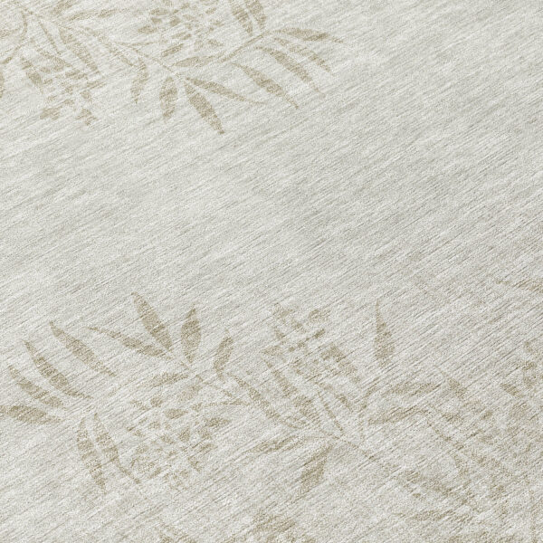 8' Beige Tan And Ivory Round Floral Washable Indoor Outdoor Area Rug