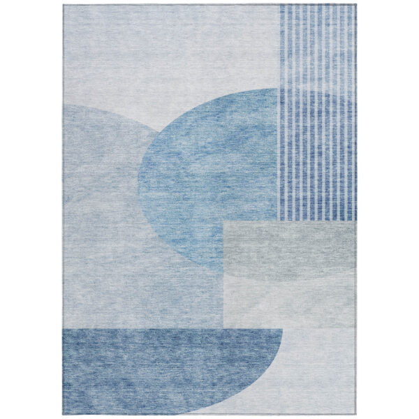 3' X 5' Navy Blue And Sky Blue Geometric Washable Indoor Outdoor Area Rug