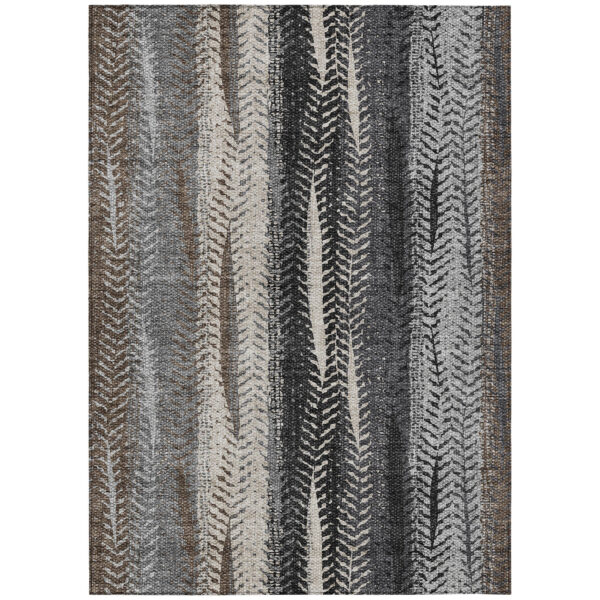 8' X 10' Brown Gray And Ivory Botanical Leaves Washable Indoor Outdoor Area Rug