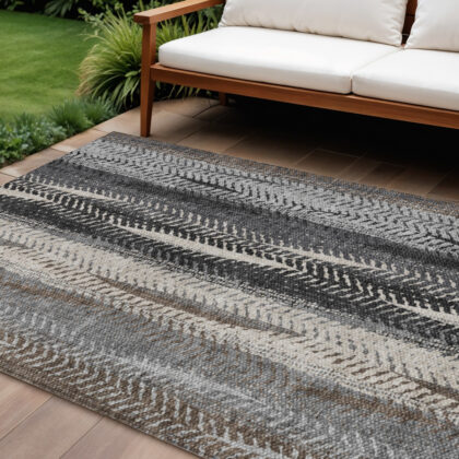 8' X 10' Brown Gray And Ivory Botanical Leaves Washable Indoor Outdoor Area Rug