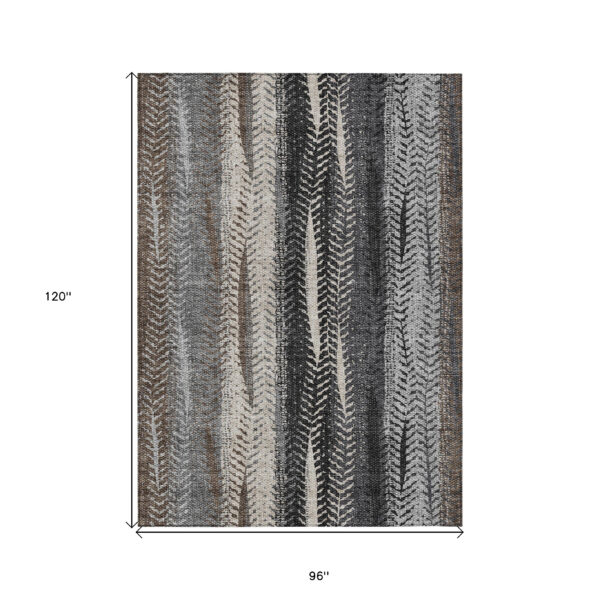 8' X 10' Brown Gray And Ivory Botanical Leaves Washable Indoor Outdoor Area Rug