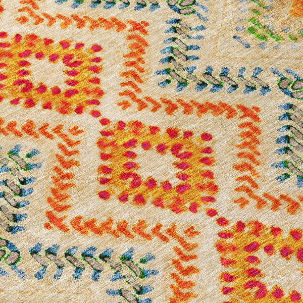 9' X 12' Beige Orange And Red Geometric Washable Indoor Outdoor Area Rug