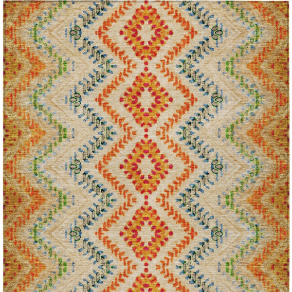 9' X 12' Beige Orange And Red Geometric Washable Indoor Outdoor Area Rug
