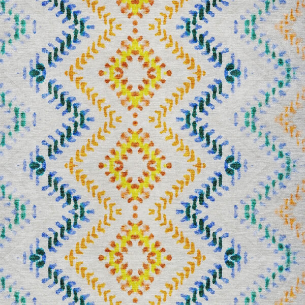5' X 8' Ivory Blue And Purple Geometric Washable Indoor Outdoor Area Rug