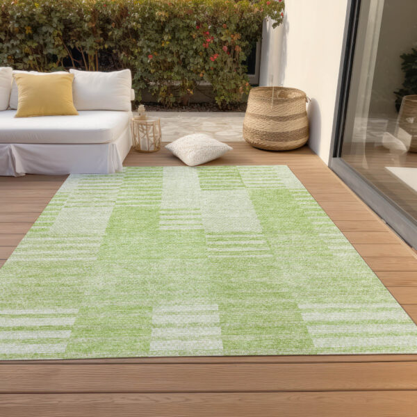 5' X 8' Artichoke Green And Mint Green Striped Washable Indoor Outdoor Area Rug