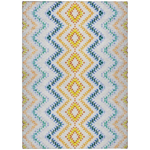 5' X 8' Ivory Blue And Purple Geometric Washable Indoor Outdoor Area Rug