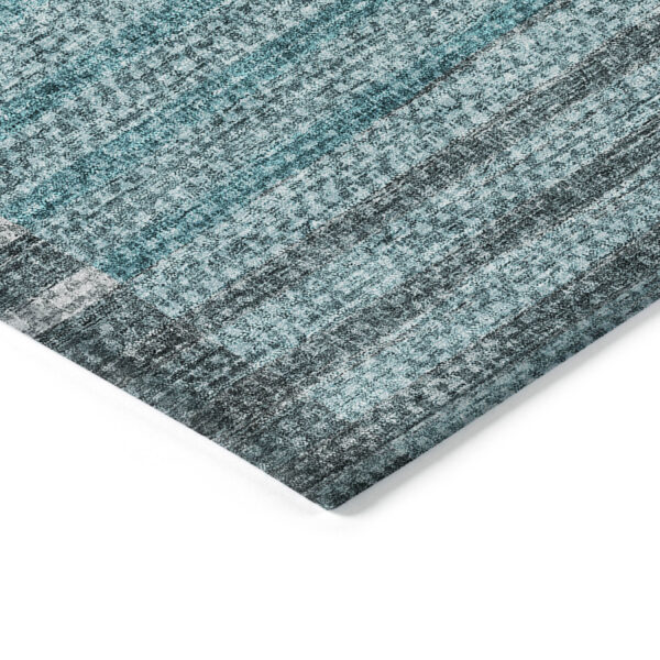 8' X 10' Teal Blue Aqua And Gray Striped Washable Indoor Outdoor Area Rug