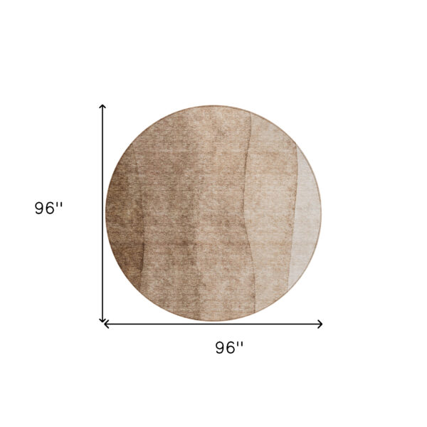 8' Brown And Beige Round Ombre Washable Indoor Outdoor Area Rug