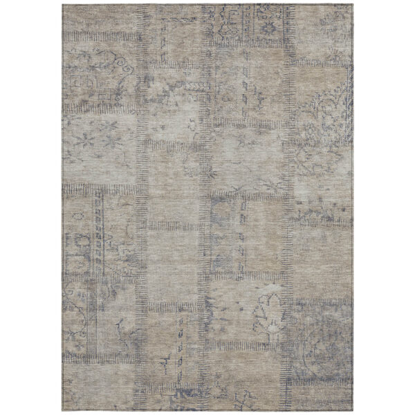 5' X 8' Beige Taupe And Brown Patchwork Washable Indoor Outdoor Area Rug