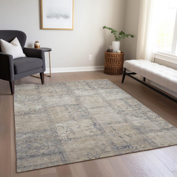 5' X 8' Beige Taupe And Brown Patchwork Washable Indoor Outdoor Area Rug