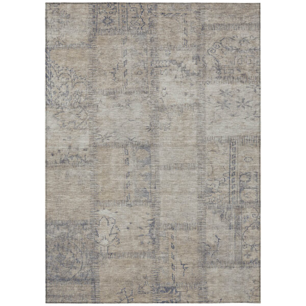 5' X 8' Beige Taupe And Brown Patchwork Washable Indoor Outdoor Area Rug