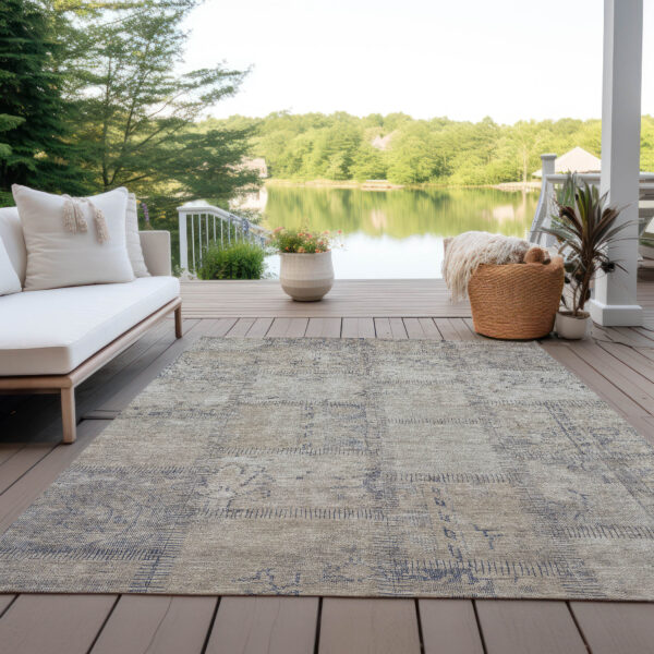 5' X 8' Beige Taupe And Brown Patchwork Washable Indoor Outdoor Area Rug
