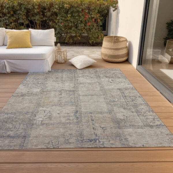 5' X 8' Beige Taupe And Brown Patchwork Washable Indoor Outdoor Area Rug