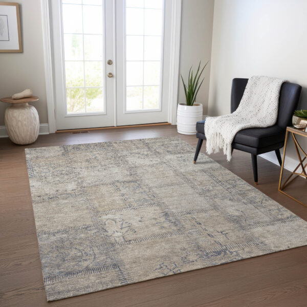 5' X 8' Beige Taupe And Brown Patchwork Washable Indoor Outdoor Area Rug
