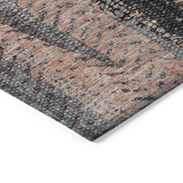 9' X 12' Blue Charcoal And Copper Botanical Leaves Washable Indoor Outdoor Area Rug