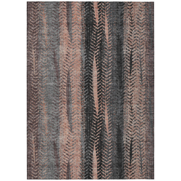 9' X 12' Blue Charcoal And Copper Botanical Leaves Washable Indoor Outdoor Area Rug