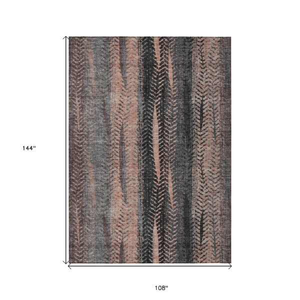 9' X 12' Blue Charcoal And Copper Botanical Leaves Washable Indoor Outdoor Area Rug