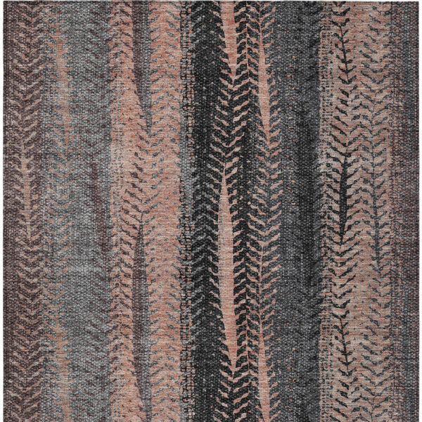 9' X 12' Blue Charcoal And Copper Botanical Leaves Washable Indoor Outdoor Area Rug