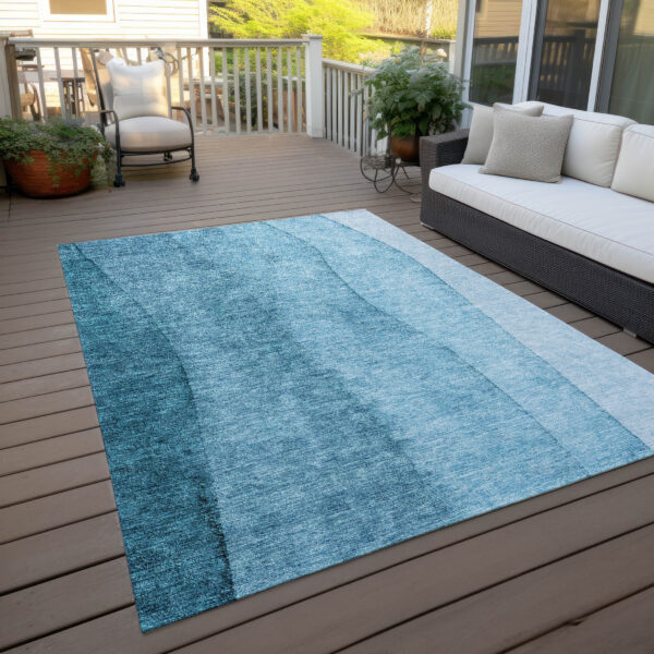 10' X 14' Teal Blue Aqua And Blue Ombre Washable Indoor Outdoor Area Rug