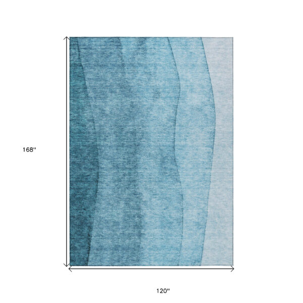 10' X 14' Teal Blue Aqua And Blue Ombre Washable Indoor Outdoor Area Rug